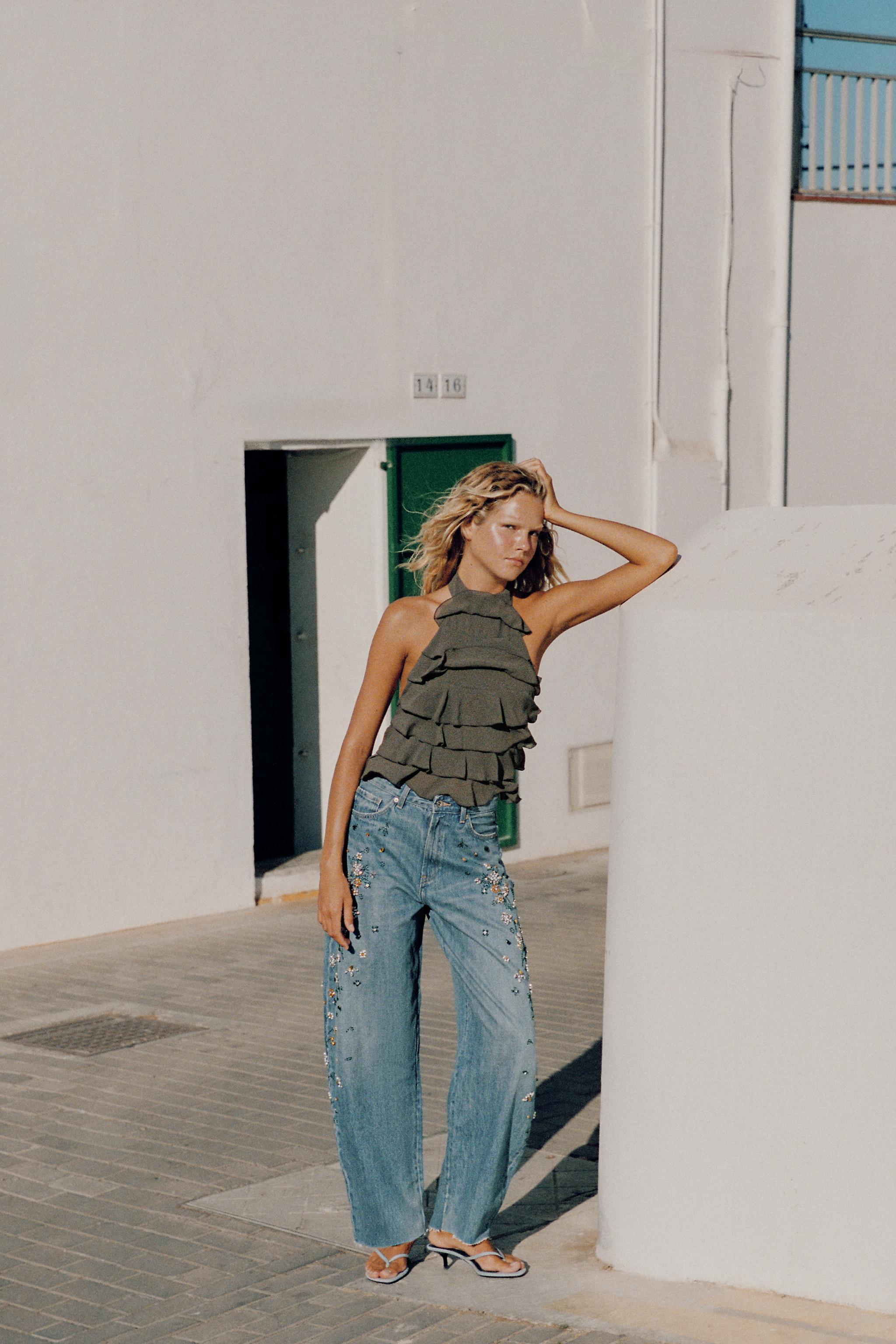 JEAN BARREL DENIM TRF TAILLE HAUTE BRODÉ